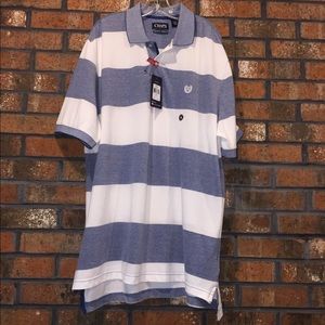 CHAPS BLUE & WHITE “WIDE STRIPED” POLO SHIRT